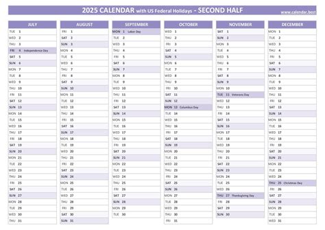 2025 calendar with holidays (US Federal Holidays)