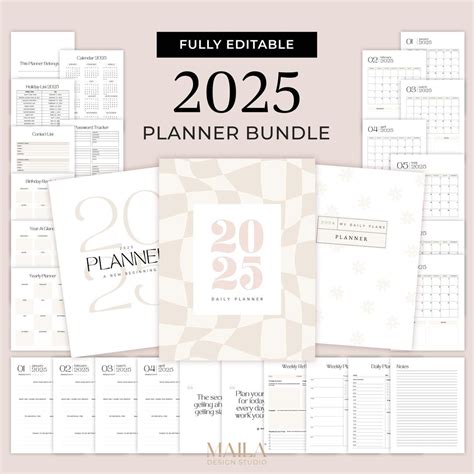 2025 Planner Template in Beige With Extra Covers - Easy to Edit Canva ...