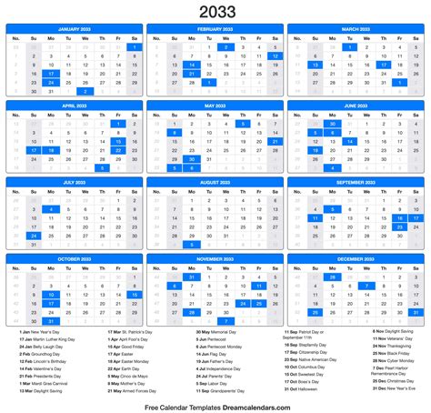 2033 Calendar