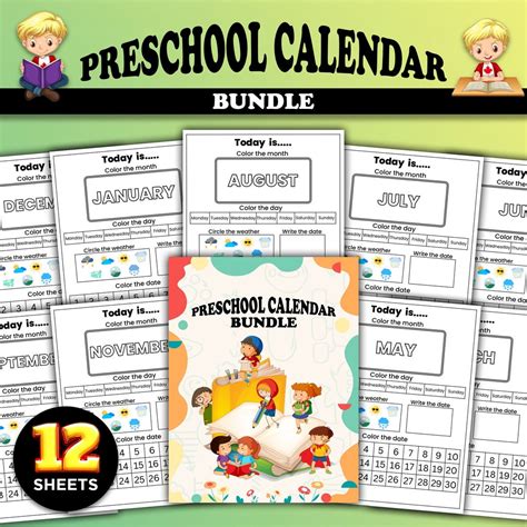 12 Printable Preschool Calendar Worksheet Pages Month, Day, Date ...