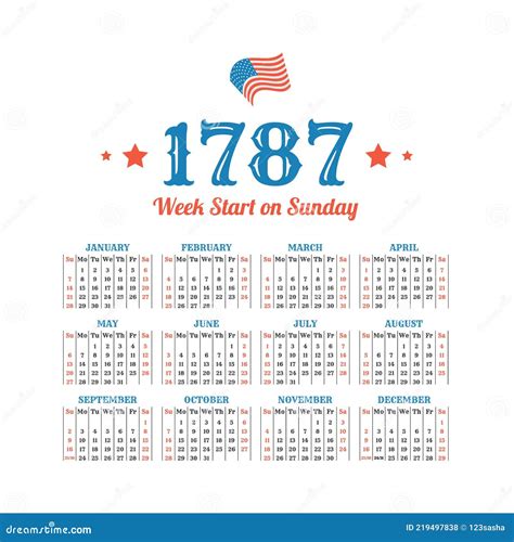 Historic Vector Calendar Of 1776. Start On Sunday Stock Photography ...