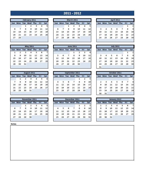 Free Calendar with Notes at the Bottom Excel Template