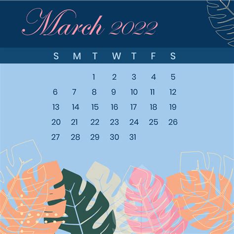 Free Colorful March Calendar Vector Template to Edit Online