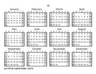 Download 10 Printable Calendars