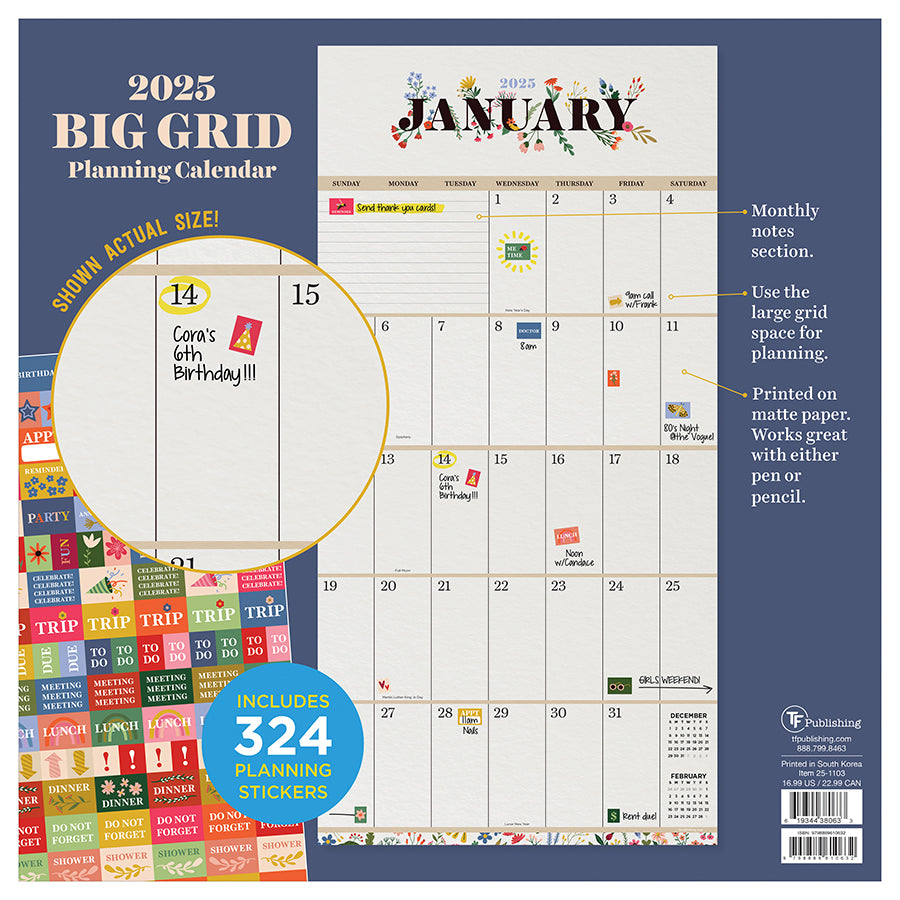 **FINAL SALE** 2025 Big Grid-Floral Wall Calendar | TF Publishing ...