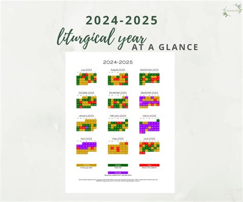 Catholic Calendar 2025 Colors - Tara Elise