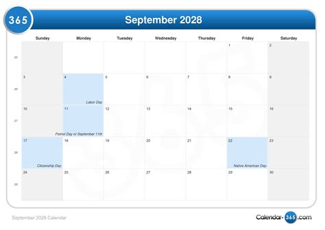 September 2028 Calendar