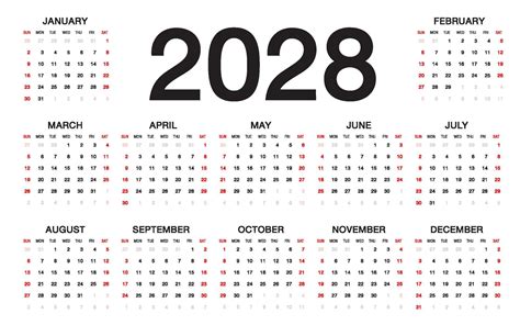 Calendar 2028 template vector illustration 7621322 Vector Art at Vecteezy