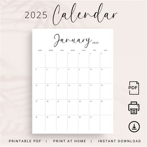 2025 Printable Calendar By Month Vertical Scaling - joete cherilynn