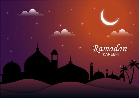 Premium Vector | Ramadan background with mosque silhouette and gradient sky