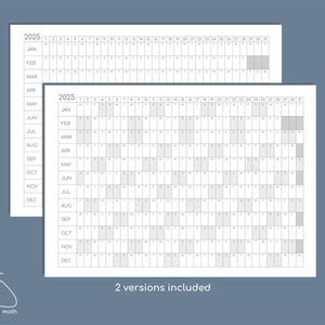2025 Yearly Overview Printable Calendar, Year on One Page, Print at A4 ...