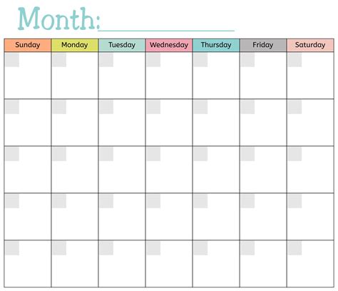 Blank Monthly Calendar Printable Free | Free calendar template, Blank ...