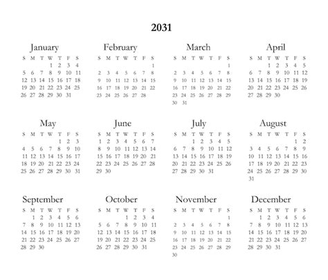 Premium Vector | Simple calendar 2031