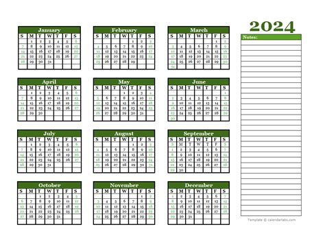 2024 Yearly Calendar Printable With Notes Section 9 - Calendar 2024 App ...