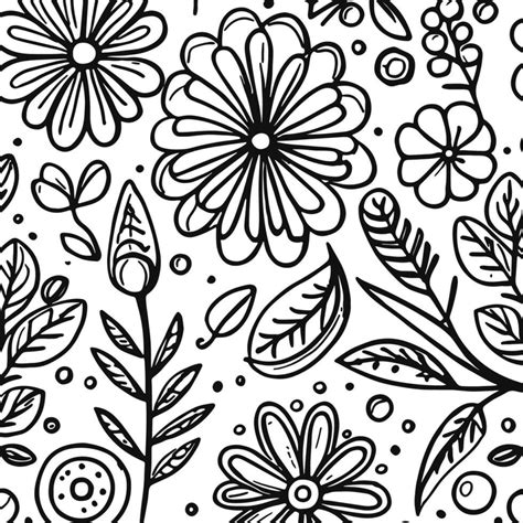 Abstract Black And White Monochromatic Hand-drawn Flowers Texture ...