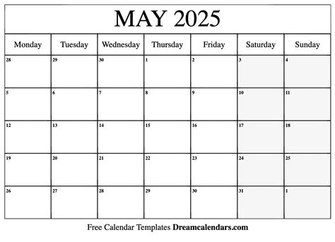 May 2025 Calendar - Free Printable with Holidays and Observances