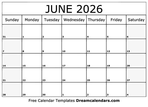 June 2026 Calendar - Free Printable with Holidays and Observances
