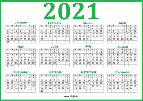 2021 Calendar Printable Yearly Template - Hipi.info