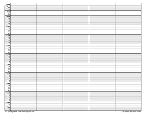 Hourly calendars in Microsoft Excel format - 20+ templates