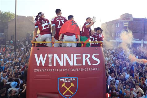 West Ham fans line streets to toast Europa Conference League champions ...