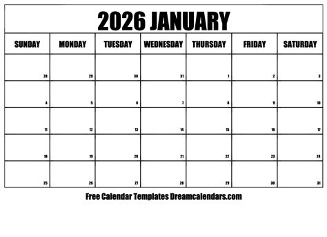 January 2026 Calendar - Free Printable with Holidays and Observances