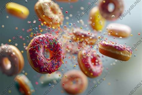 Floating donuts with sprinkles explosion