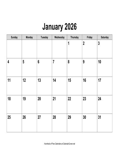 Free 2026 Calendar, Landscape