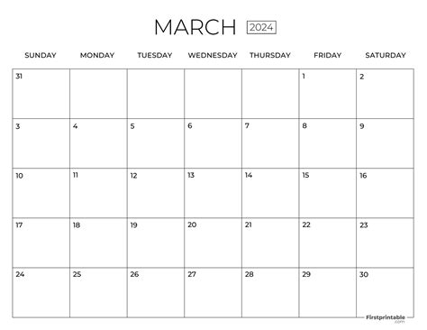 Blank March Calendar 2024 Minimalist - Printable and Fillable ...