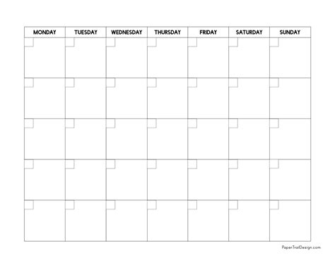 Blank Monthly Calendar Monday Start