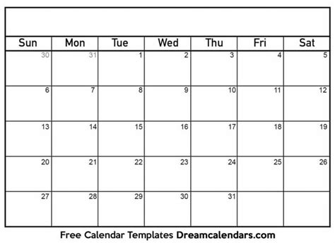 Month Calendar Template