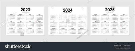 Set 2023 2024 2025 Annual Calendar Stock Vector (Royalty Free ...