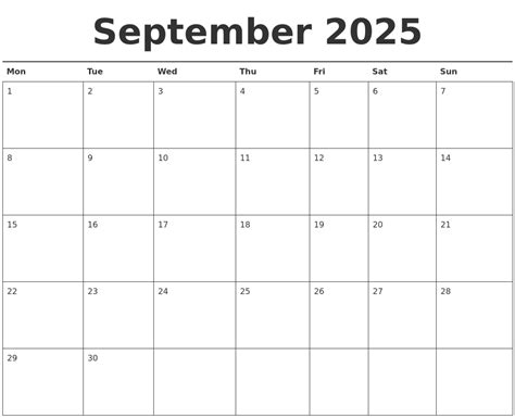 September 2025 Calendar Printable