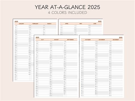 Printable Yearly Planner Calendar 2025, Yearly Overview 2025, Year At-a ...