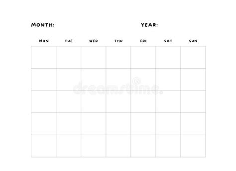 Monday Start Monthly Blank Template Stock Illustration - Illustration ...