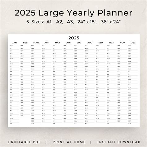 2025 Wall Planner 2025 Large Yearly Planner Printable Landscape 2025 ...