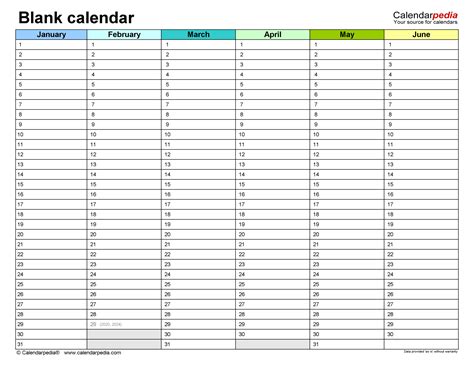 Printable Blank Calendar Template