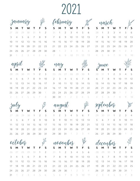 Printable 2021 Year Calendar - World of Printables