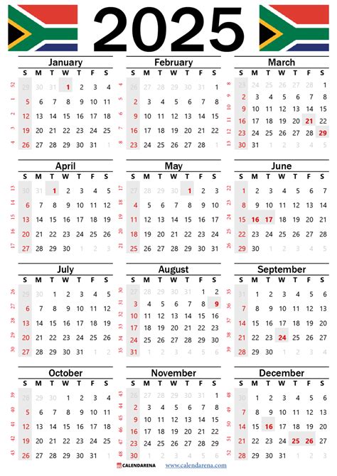 2025 Calendar South Africa With Holidays Printable