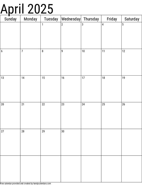 April 2025 Calendar Template Word - Daniel J. Thames