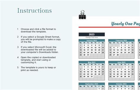 Yearly One Page Calendar Template - Download in Excel, Google Sheets ...