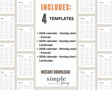 2026 Year Calendar Printable L Portrait and Landscape L Minimalist L ...