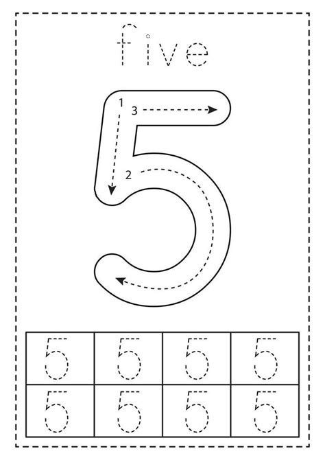 Tracing Number Five Preschool Worksheet