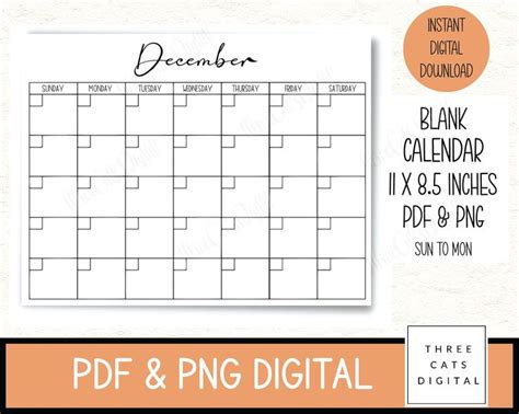 Blank Calendar, Blank Monthly Calendar, Calendar Template, Printable ...
