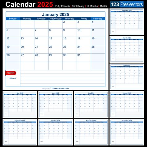 Free Download Printable Monthly Calendar 2025