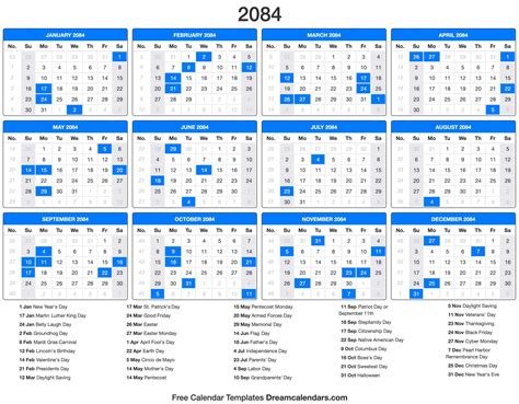 2084 Calendar