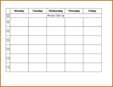 Monday Through Friday Calendar Template Word - Printable Word Searches