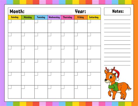 Blank calendar template for one month without dates. Colorful design ...