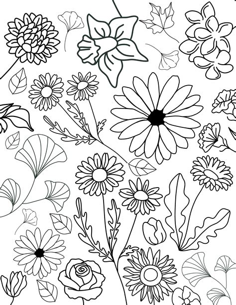 Printable Coloring Page - Flowers - Etsy