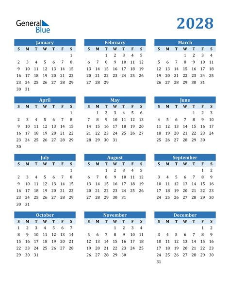 2028 Calendar (PDF, Word, Excel)