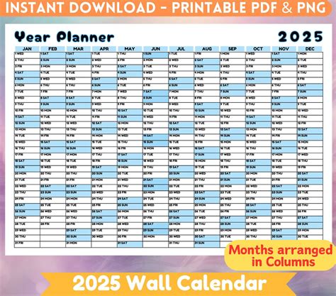 2025 Giant Wall Planner Printable 2025 Full Year Large Wall Calendar ...